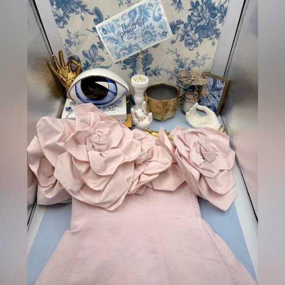 🆕 AJE 🧿 NWOT Etta Off Shoulder Linen Midi Dress, Pastel Pink - Sz AU 8 / Small - Picture 2 of 16